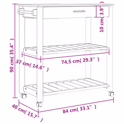 vidaXL Kitchen Trolley Rolling Cart Storage Cart Trolley MONZA Solid Wood Pine - white, 84 x 40 x 90 cm - Additional view 3