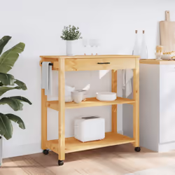 vidaXL Kitchen Trolley Rolling Cart Storage Cart Trolley MONZA Solid Wood Pine - brown, 84 x 40 x 90 cm - Additional view 2
