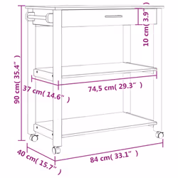vidaXL Kitchen Trolley Rolling Cart Storage Cart Trolley MONZA Solid Wood Pine - brown, 84 x 40 x 90 cm - Additional view 8