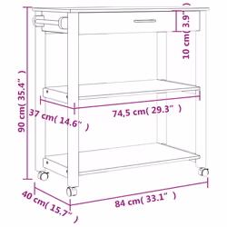 vidaXL Kitchen Trolley Rolling Cart Storage Cart Trolley MONZA Solid Wood Pine - grey, 84 x 40 x 90 cm - Additional view 8