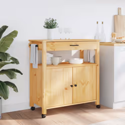 vidaXL Kitchen Trolley Rolling Cart Storage Cart Trolley MONZA Solid Wood Pine - brown, 84 x 40 x 90 cm - Additional view 2