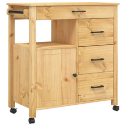 vidaXL Kitchen Trolley Rolling Cart Storage Cart Trolley MONZA Solid Wood Pine - brown