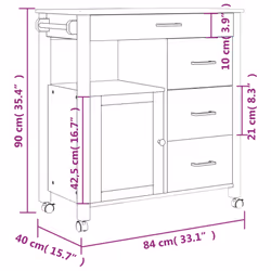 vidaXL Kitchen Trolley Rolling Cart Storage Cart Trolley MONZA Solid Wood Pine - brown - Additional view 8