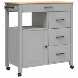 vidaXL Kitchen Trolley Rolling Cart Storage Cart Trolley MONZA Solid Wood Pine - grey
