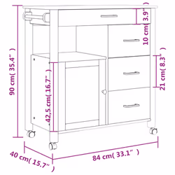 vidaXL Kitchen Trolley Rolling Cart Storage Cart Trolley MONZA Solid Wood Pine - grey - Additional view 8