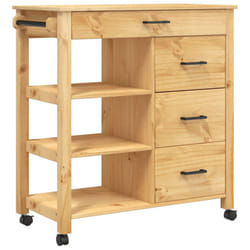 vidaXL Kitchen Trolley Rolling Cart Storage Cart Trolley MONZA Solid Wood Pine - brown