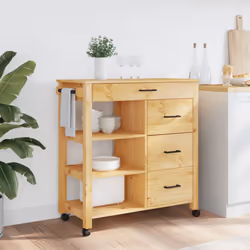 vidaXL Kitchen Trolley Rolling Cart Storage Cart Trolley MONZA Solid Wood Pine - brown
