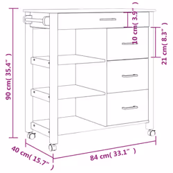 vidaXL Kitchen Trolley Rolling Cart Storage Cart Trolley MONZA Solid Wood Pine - brown - Additional view 8