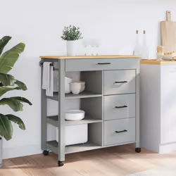 vidaXL Kitchen Trolley Rolling Cart Storage Cart Trolley MONZA Solid Wood Pine - grey