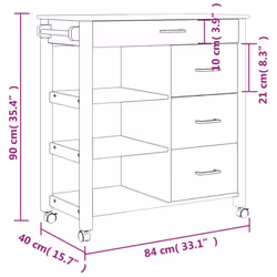 vidaXL Kitchen Trolley Rolling Cart Storage Cart Trolley MONZA Solid Wood Pine - grey