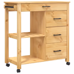 vidaXL Kitchen Trolley Rolling Cart Storage Cart Trolley MONZA Solid Wood Pine - brown