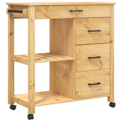 vidaXL Kitchen Trolley Rolling Cart Storage Cart Trolley MONZA Solid Wood Pine - brown