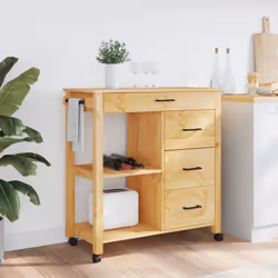 vidaXL Kitchen Trolley Rolling Cart Storage Cart Trolley MONZA Solid Wood Pine - brown