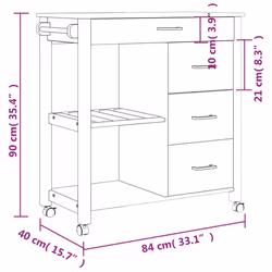 vidaXL Kitchen Trolley Rolling Cart Storage Cart Trolley MONZA Solid Wood Pine - brown - Additional view 8