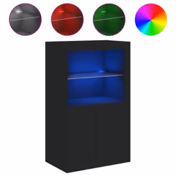 vidaXL Side Cabinet with LED Lights Storage Sideboard Cupboard Engineered Wood - black