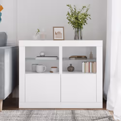 vidaXL Side Cabinet with LED Lights Storage Sideboard Cupboard Engineered Wood - white, 2 pcs - Additional view 2