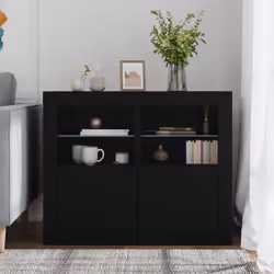 vidaXL Side Cabinet with LED Lights Storage Sideboard Cupboard Engineered Wood - black, 2 pcs - Additional view 2