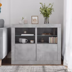 vidaXL Side Cabinet with LED Lights Storage Sideboard Cupboard Engineered Wood - concrete grey, 2 pcs - Additional view 2