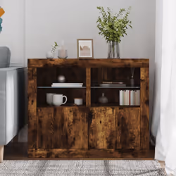 vidaXL Side Cabinet with LED Lights Storage Sideboard Cupboard Engineered Wood - smoked oak, 2 pcs - Additional view 2