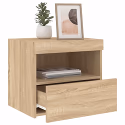 vidaXL Bedside Cabinet with LED Lights Nightstand Bed Side Table Sonoma Oak - sonoma oak, 1 pcs - Additional view 4
