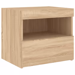vidaXL Bedside Cabinet with LED Lights Nightstand Bed Side Table Sonoma Oak - sonoma oak, 1 pcs - Additional view 5