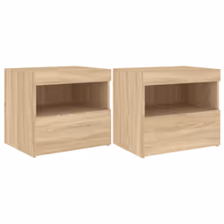 vidaXL Bedside Cabinet with LED Lights Nightstand Bed Side Table Sonoma Oak - sonoma oak, 2 pcs