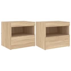 vidaXL Bedside Cabinet with LED Lights Nightstand Bed Side Table Sonoma Oak - sonoma oak, 2 pcs