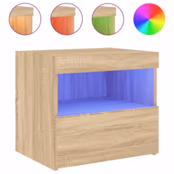 vidaXL Bedside Cabinet with LED Lights Nightstand Bed Side Table Sonoma Oak - sonoma oak, 2 pcs - Additional view 5
