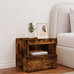 vidaXL Bedside Cabinet with LED Lights Nightstand Bed Side Table Sonoma Oak - smoked oak, 1 pcs