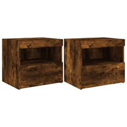 vidaXL Bedside Cabinet with LED Lights Nightstand Bed Side Table Sonoma Oak - smoked oak, 2 pcs