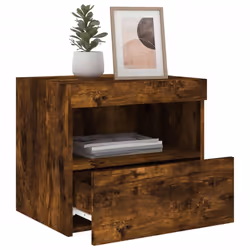 vidaXL Bedside Cabinet with LED Lights Nightstand Bed Side Table Sonoma Oak - smoked oak, 2 pcs - Additional view 4