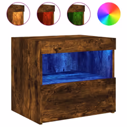 vidaXL Bedside Cabinet with LED Lights Nightstand Bed Side Table Sonoma Oak - smoked oak, 2 pcs - Additional view 5