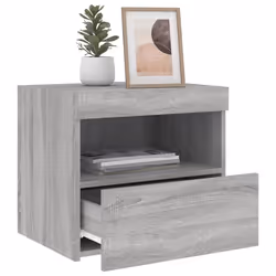 vidaXL Bedside Cabinet with LED Lights Grey Sonoma 50x40x45 cm - Additional view 4