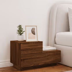 vidaXL Bedside Cabinet with LED Lights Nightstand Bed Cabinet  Bedside Table - brown oak