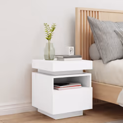 vidaXL Bedside Cabinets with LED Lights Nightstand Bed Table Side Cabinet - white