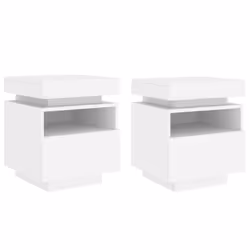 vidaXL Bedside Cabinets with LED Lights Nightstand Bed Table Side Cabinet - white