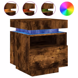 vidaXL Bedside Cabinets with LED Lights Nightstand Bed Table Side Cabinet - smoked oak