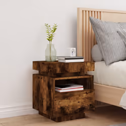 vidaXL Bedside Cabinets with LED Lights Nightstand Bed Table Side Cabinet - smoked oak