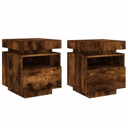 vidaXL Bedside Cabinets with LED Lights Nightstand Bed Table Side Cabinet - smoked oak