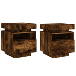 vidaXL Bedside Cabinets with LED Lights Nightstand Bed Table Side Cabinet - smoked oak
