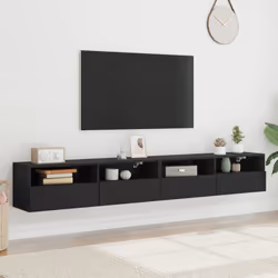 vidaXL TV Wall Cabinets Wall-mounted TV Cabinet 2 pcs Black Engineered Wood