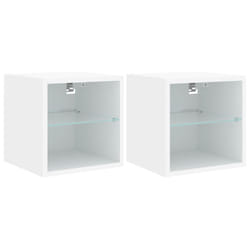 vidaXL TV Wall Cabinets with LED Lights Wall Mounted TV Units 2 pcs White