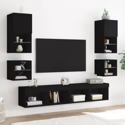 vidaXL TV Wall Cabinet with LED Lights Floating Wall Mounted TV Cabinet Black - Additional view 4
