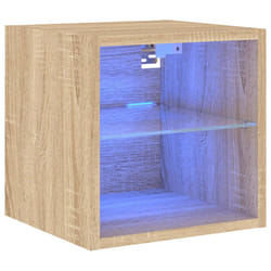 vidaXL TV Wall Cabinet with LED Lights Floating TV Unit TV Cabinet Sonoma Oak