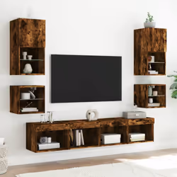 vidaXL TV Wall Cabinet with LED Lights Floating TV Unit TV Cabinet Smoked Oak - Additional view 4