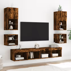 vidaXL TV Wall Cabinets with LED Lights Floating TV Unit 2 pcs Smoked Oak - Additional view 4