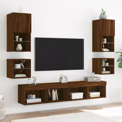 vidaXL TV Wall Cabinets with LED Lights Wall Mounted TV Units 2 pcs Brown Oak - Additional view 4