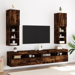 vidaXL TV Cabinets with LED Lights TV Stand TV Units Entertainment Centre - smoked oak, 30.5 x 30 x 102 cm/ 1 pcs - Additional view 2