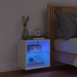 vidaXL Bedside Cabinet with LED Lights Wall-mounted Nightstand Bed Table White