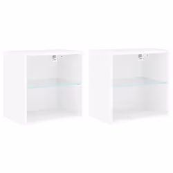 vidaXL Bedside Cabinets with LED Lights Wall-mounted Side Table 2 pcs White